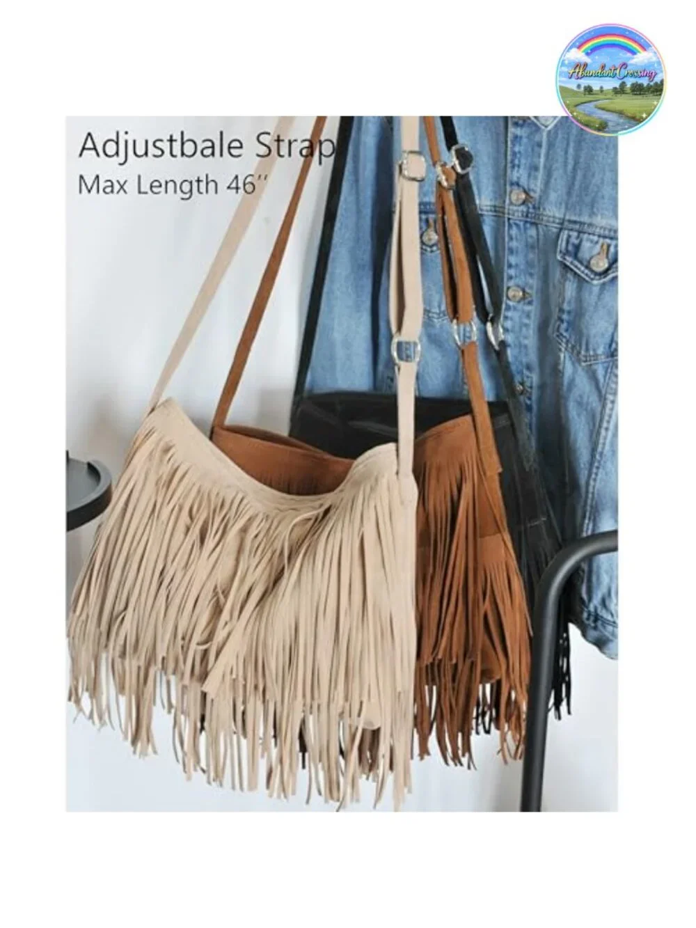 Tassel Faux Suede Leather Hobo Crossbody Shoulder Bag, Fringe Boho Purse